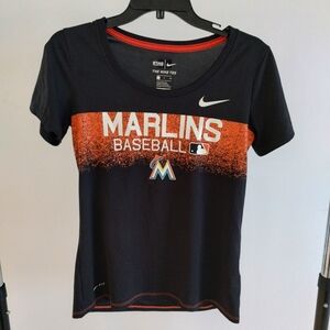 Nike Miami Marlins Dri-Fit Shirt Women's Small Black Orange MLB Baseball Ladies
